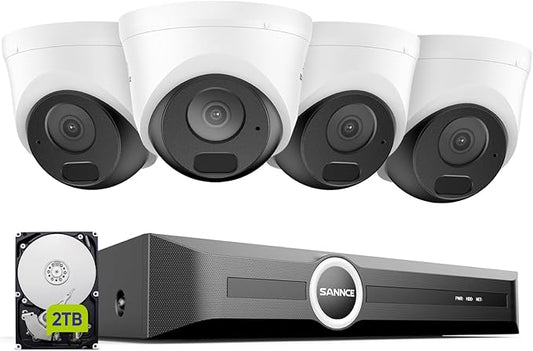 SANNCE 5MP PoE Security System, 8CH 6MP Surveillance NVR with 4PCS 5MP HD Weatherproof Dome Cameras with H.265 Video Compression, Smart IR LED, APP Push Alert, Remote Access (2TB HDD)