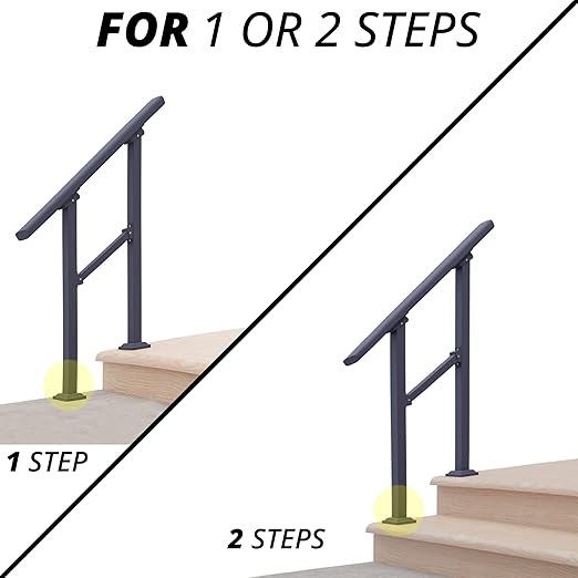 CHR Fence & Rail Hand Rails for Outdoor Steps, 2 Step Handrail & Indoor Stair Railing Kit, Railings for Outdoor Steps and Hand Rails for Seniors for Porch Railing & Deck Hand Rail, 1-2 Step Railing