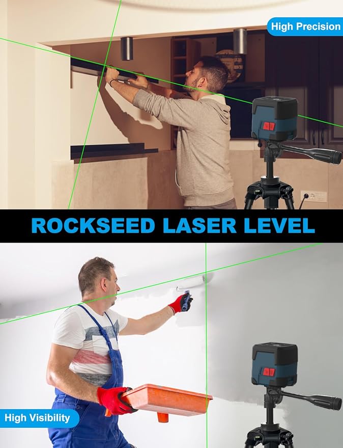 Laser Level, RockSeed Cross Line Laser with Self-Leveling, Vertical and Horizontal Line, Rotatable 360 Degree, Carrying Pouch, Battery Included (Green with 47 inch Tripod)