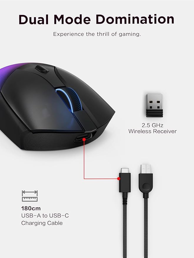 Lenovo Legion M410 Wireless RGB Gaming Mouse – 6 Button Palm Grip Mouse with 16,000 DPI, 53 Hour Rechargeable Battery, 2-Zone RGB Lighting, NVIDIA Reflex Compatible