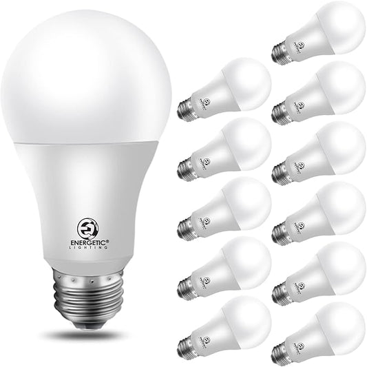 Energetic A19 LED Dimmable Light Bulbs, 100 Watt Equivalent Warm White 3000K 13.5W 1600lm, CRI80+, 15000Hrs, 12-Pack，UL Listed