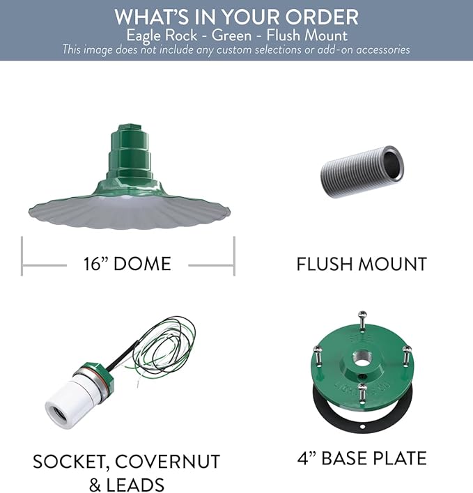 Steel Lighting Co. Eagle Rock Pendant | Ceiling Mounted Light | 16 inch Radial Wave | Flush Mount | Heavy Duty Steel Retro Farmhouse Style Made in America | Green Exterior/White Interior