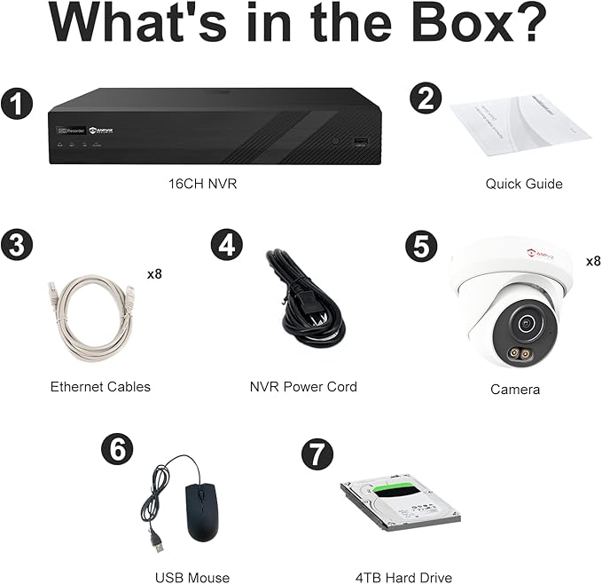 Anpviz 16 Channel NVR PoE Security Camera System with Human Vehicle Detection, 8PCS 6MP Wired IP Turret Cameras Outdoor, Smart Color Night Vision, Built in Mic, 12MP PoE NVR with 4TB HDD, NDAA