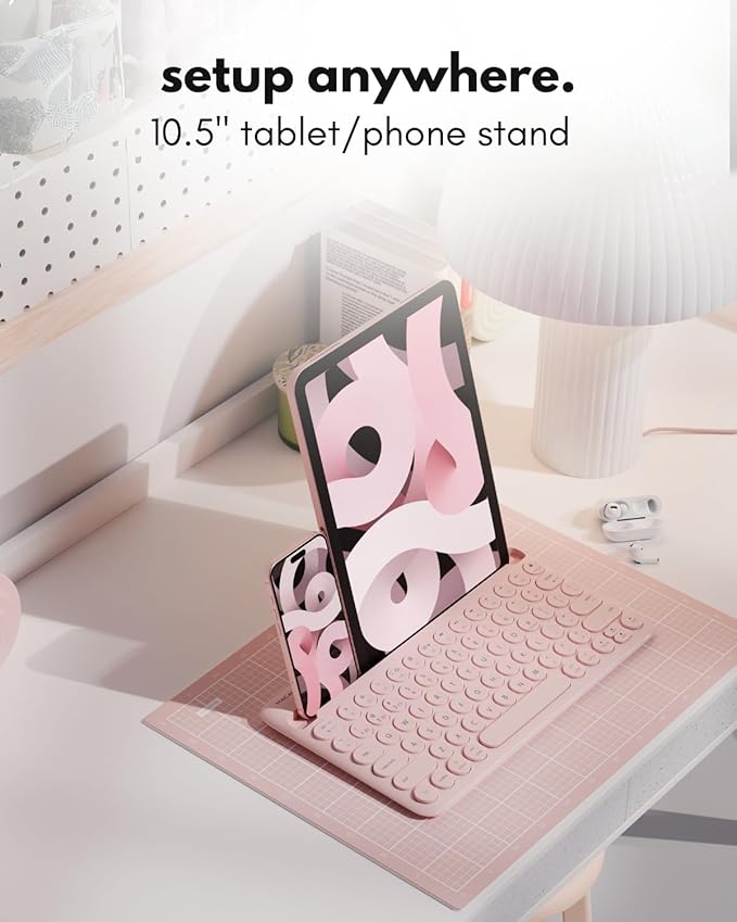 Macally Bluetooth Keyboard for Tablet | Wireless Keyboard for iPad mini/Air/Mini, iPhone (Multi-Device, Built-in Stand, Rechargeable) Easy to Use and Cute Portable