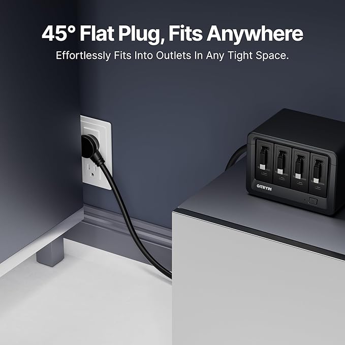 12-in-1 Desktop Charging Station with 3 Retractable Type-C Chargers and 1 Lightning Charger, 40W USB-C Power Strip with Flat Plug, Extension Cord with 1020J Surge Protection for Home Office