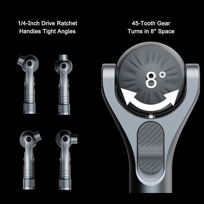 180° Rotating Head Ratchet Wrench Set – HomeMagician 40 in 1 1/4" Drive Socket Set with Quick-Release, 28 S2 Bits & 9 CR-V Sockets for DIY, Bike, Electronics, and Car Repair