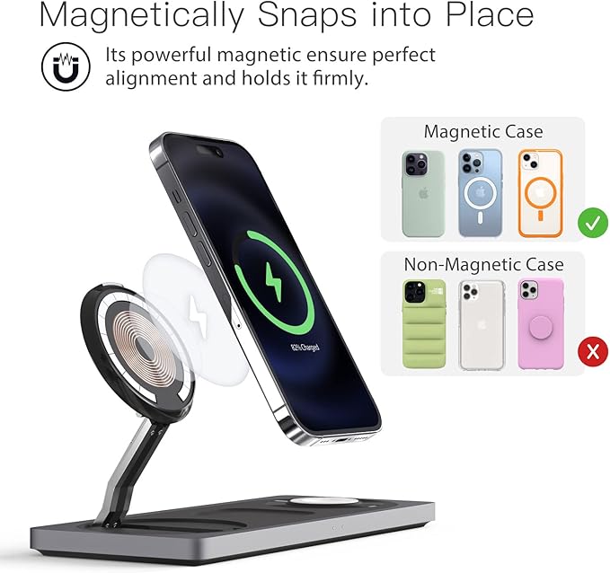 3 in 1 Charging Station for Apple Devices: Used for iPhone and Watch Charging Station with Magsafe Charger Stand, Wireless Charger for iPhone 16/15/14/13/12, Apple Watch 1-9/Ultra, AirPods 3 Pro