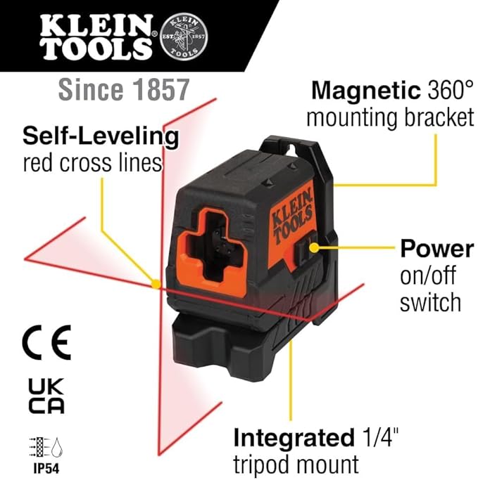 Klein Tools 93MCLS Self-Leveling Laser Level, Mini Cross-Line Level, Leveling Alignment Tool, Bright Red Horizontal and Vertical Lines