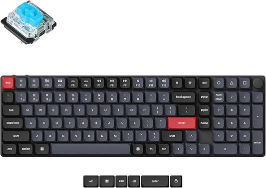 Keychron K17 Pro QMK/VIA Low-Profile Custom Wireless Mechanical Keyboard 96% Layout Programmable Knob Bluetooth/Wired White Backlight Compatible with Mac Windows Linux