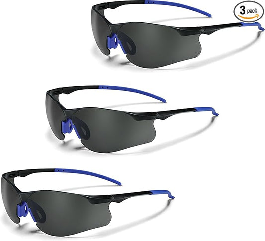 Safety Glasses Tinted 3 Pack, Protective Eyewear for Men Women UV Protection ANSI Z87.1, Safety Sunglasses Bulk Scratch Impact Resistant Eye Protection with Nose Pads for Construction Work Smoke