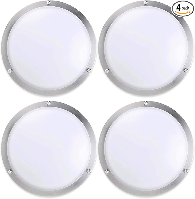 LUNABODE 18-Inch Double Ring Dimmable LED Flush Mount Ceiling Light, 20W, 5CCT 2700K-5000K,1400lm, Brushed Nickel Finish Steel, ETL Listed (4 Pack)
