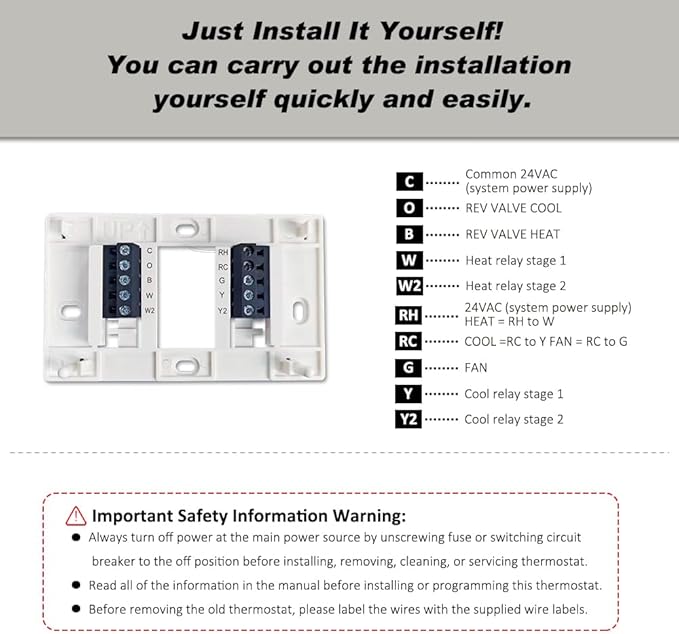 Programmable Thermostat, Thermostat for Home HVAC Systems,Multi-Stage, 2 Heat/2 Cool, Blue Backlight