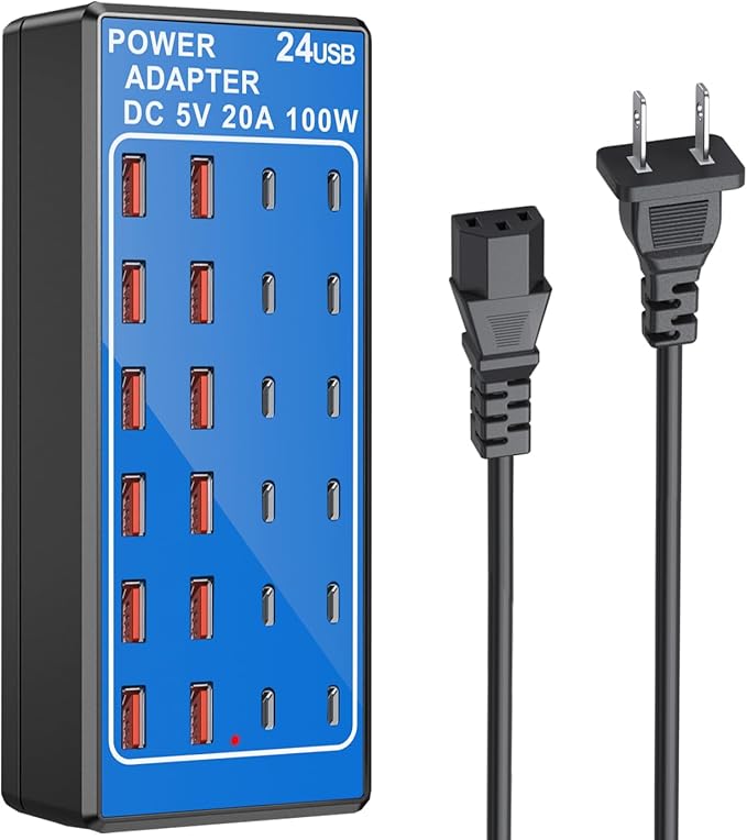 USB C Charger Block, Multi Charging Station, 100W (20A) 24 Port USBC Charging Port for iPhone Samsung Pixel LG Watch,Pad,Speakers,Headphones,PS Compact for Home,Office,Travel