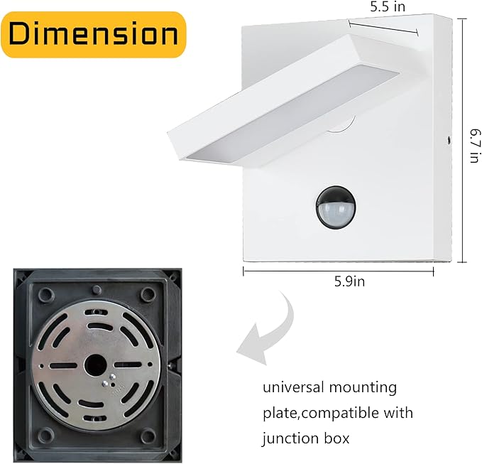 Lustrlach Motion Sensor Outdoor Wall Light White Modern Exterior Porch Light Fixture Waterproof Sconce with Adjustable Lamp Head for House Patio Front Door Garden,3000K