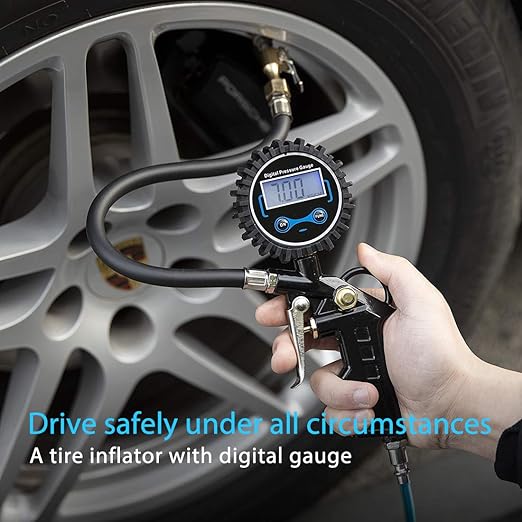 SPECSTAR 2 Pack Digital Tire Inflator with Pressure Gauge, Night Available 250 PSI Air Chuck and Compressor Accessories with Rubber Hose and Quick Connect Attachment for 0.1 Display Resolution