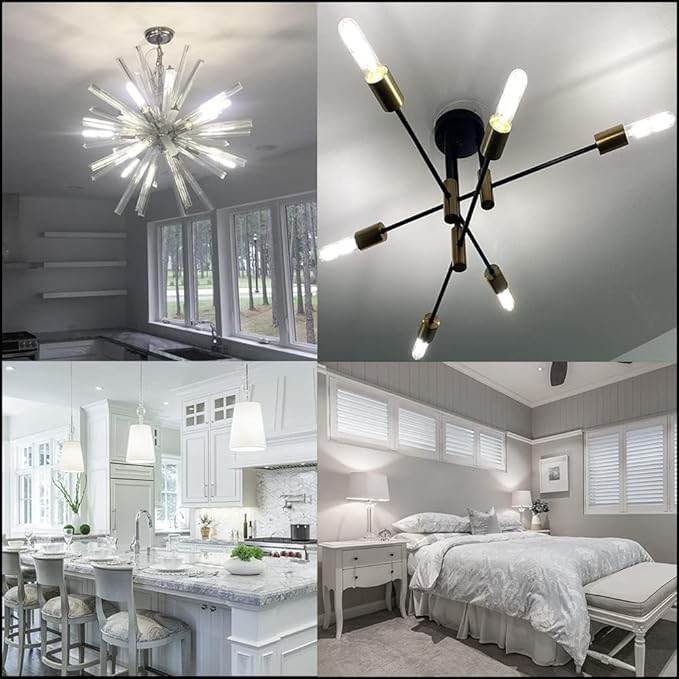 Leools Dimmable E26 Edison Bulb 8W Equal 75 watt Light Bulb AC120V Daylight 4000K Edison Light Bulbs 75 Watt 800LM Tubular T10 led Bulb for Rustic Pendant,Chandeliers,Wall sconces,Vanity 6Pack