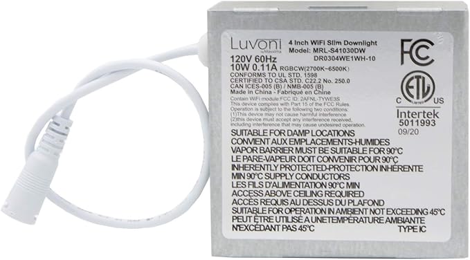 Maxxima Luvoni 4 in. Smart WiFi Dimmable Slim Round LED Downlight, CCT 2700-6500K, Google Home/Alexa Compatible Flat Panel Light Fixture, 600 Lumens 10 Watt, Junction Box Included