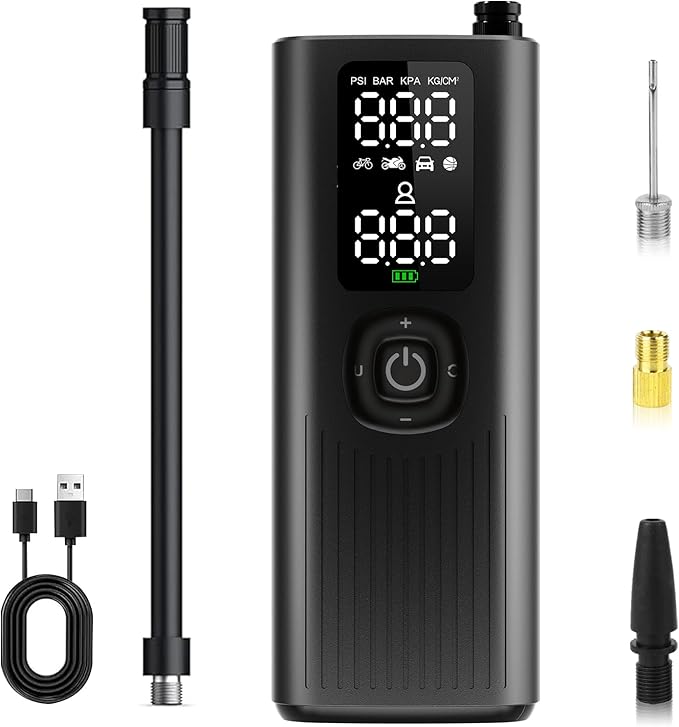 Tire Inflator Portable Air Compressor(Up to 150PSI), Cordless Air Pump with LED Display Digital Tire Pressure Gauge for car,Motorcycle, Bike,Basketball,Football