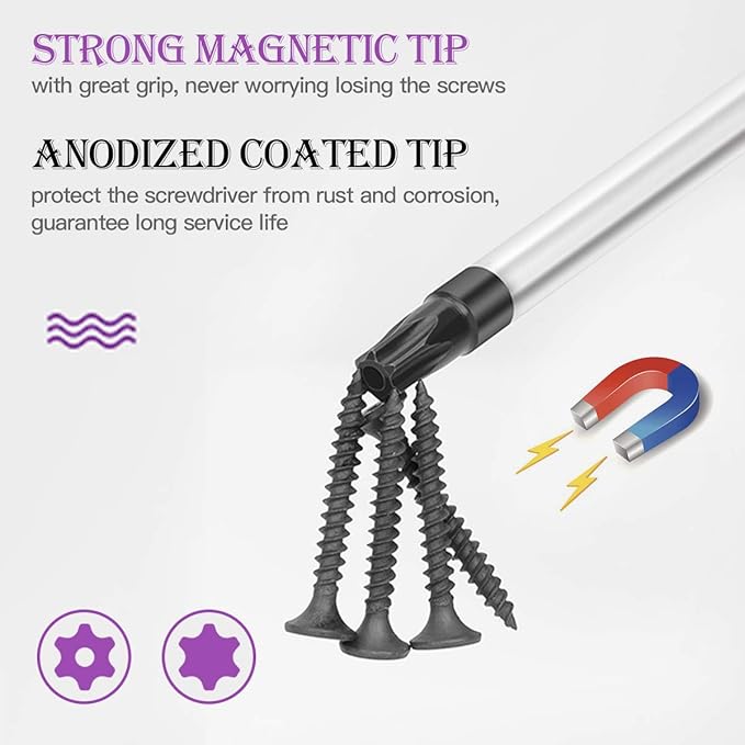 BOENFU Torx Star Screwdriver Set 13 PCS Heavy Duty T10 T20 Torx Security Screwdriver, T5 T15 T6 T8 T25 T30 T7 T27 T40 T9 T4 Star Shaped Drivers Set Fit Tamper Proof Screw, Purple