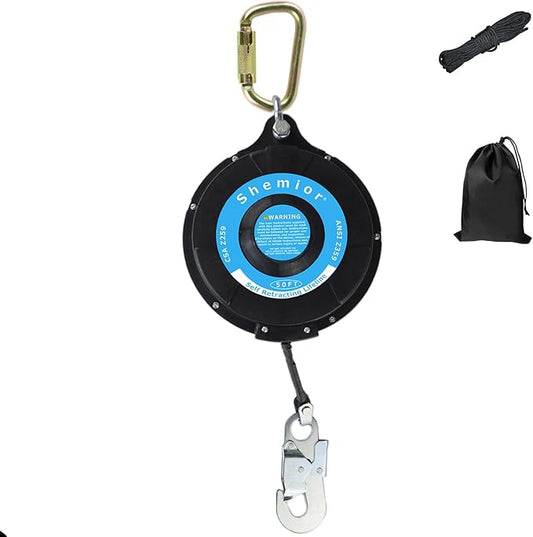 50FT Web Self Retracting Lifeline, No Tangle Lightweight Housing SRL, Self Retractable Safety Lanyard, Fall Arrest Protection PPE Gear for Roofing Construction, OSHA/ANSI Compliant