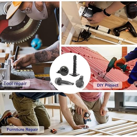 410 Stainless Steel #8Self Tapping Screws Assortment Kit 410PCS,Self Drilling Modified Truss Head & Hex Washer Head Sheet Metal TEK Screws 1/2" to 1-1/4'' (1, Black, Hex Head & Truss Head 410 pcs)