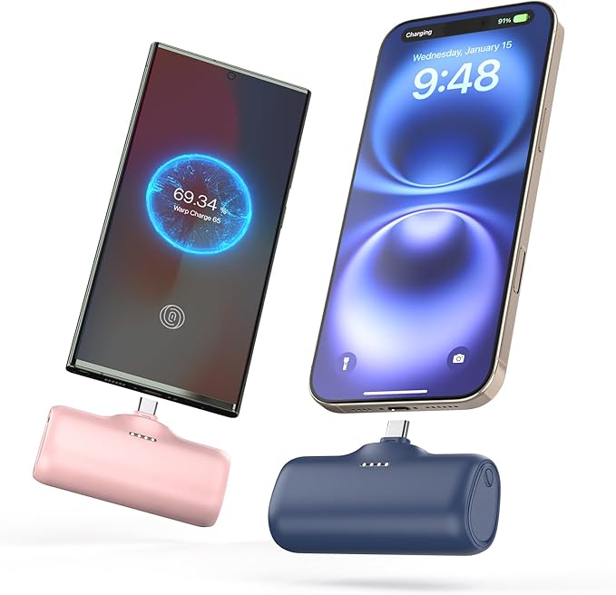 A ADDTOP [2 Pack Mini Portable Charger 5000mah Power Bank, 15W Fast Charging Portable Phone Charger, Ultra-Compact USB C Battery Pack Compatible with iPhone 16/15 Series/Galaxy/Android etc