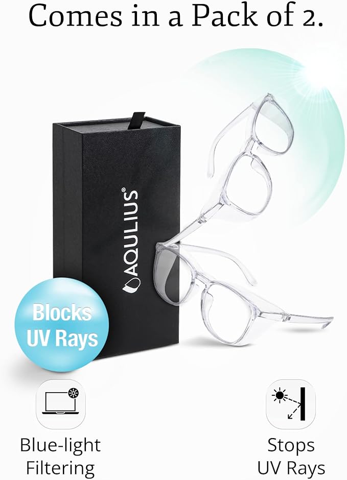 Aqulius 2 Pack Stylish Safety Glasses Goggles, Scratch Resistant, Safety Glasses for Women, Blue Light, Glasses for Nurses