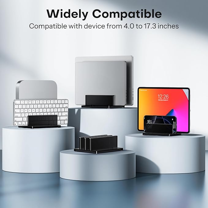 OMOTON Vertical Laptop Stand for Desk, Acrylic Laptop Holder Desktop Clear Adjustable Dock for MacBook Pro Air, HP, All Gaming Laptops up to 17” (Black, Dual Slot)