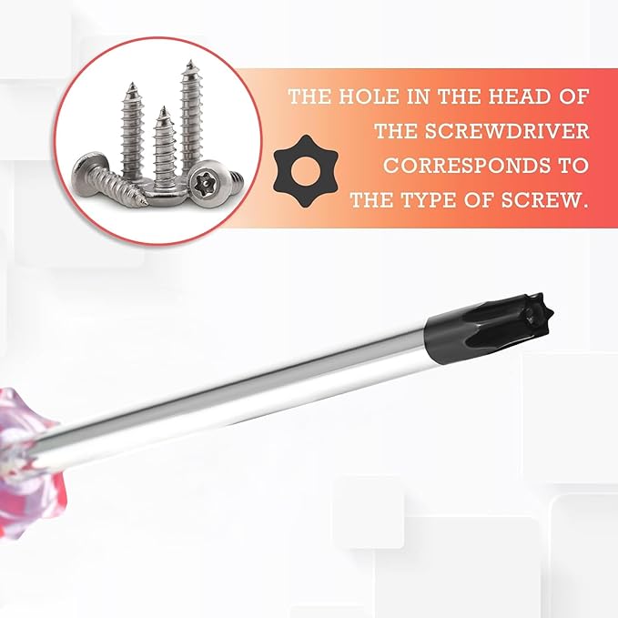 T30 Torx Security Screwdriver with Magnetic Tip Plastic Grip, Torx Screwdriver for Computer Repairing, Home Appliances(Red, 185mm/ 7.3")