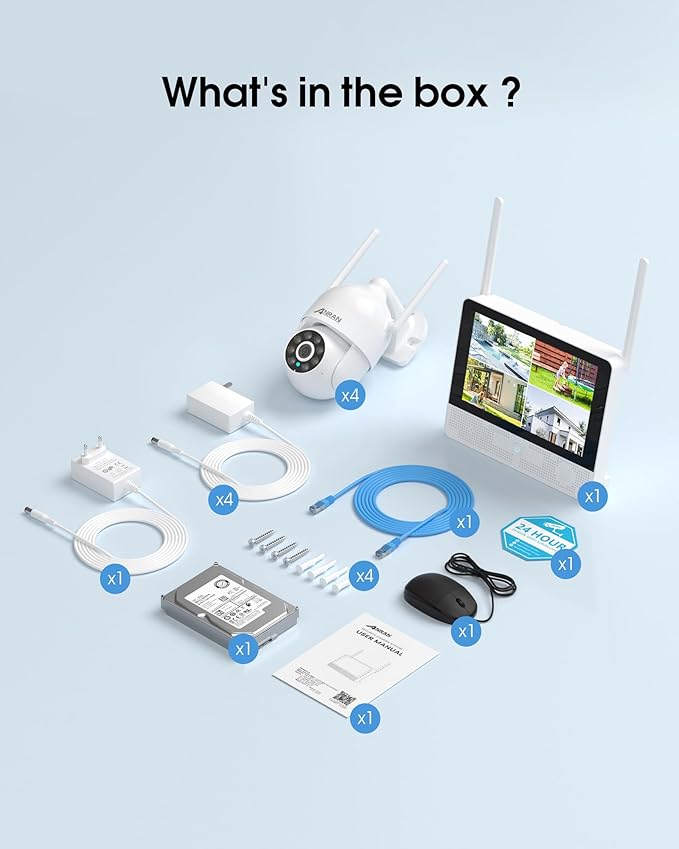 ANRAN Wireless Security Camera System, 10.5" 4K Monitor with 4x5MP PTZ WiFi-6 Camera, Auto-Tracking, 2-Way Audio, Human/Vehicle/Pet/Parcel Detection, 8CH NVR with 2TB HDD, No Monthly Fee