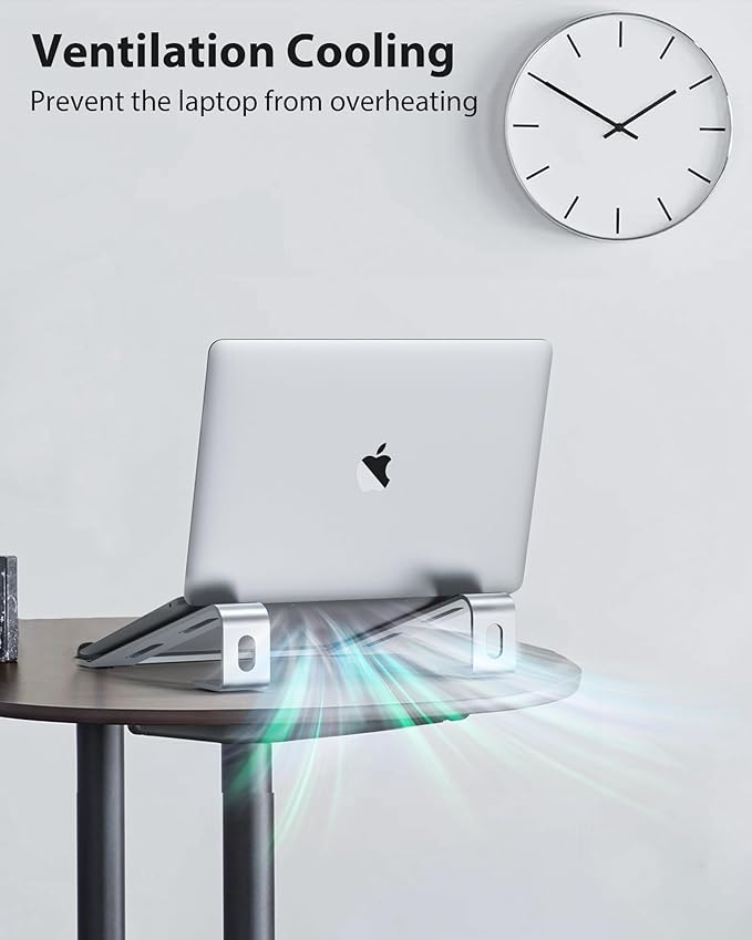 NTMY Laptop Stand for Desk with Wrist Rest Pad, Aluminum Computer Stand for Laptop, Ergonomic Laptop Stand Riser for MacBook/HP/Dell/Acer/Lenovo 10-17.3'' - Silver