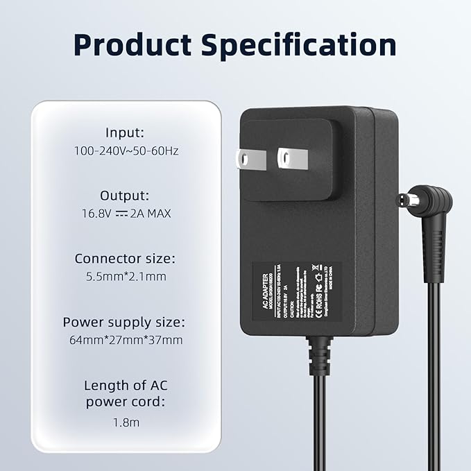 16.8V AC Charger Replacement for Massager Electric Drills Power Screwdriver,14.4V 14.8V 16.8V 4-String Lithium Battery Pack Power Supply Adapter DC Round 5.5X2.1mm