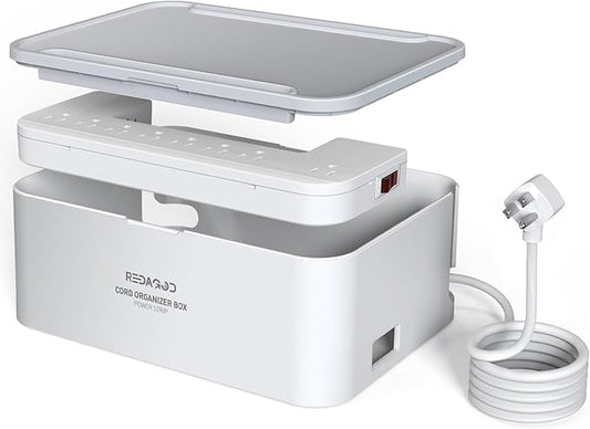 Power Strip with Cable Management Box, Redagod Surge Protector 8 Outlets and 3 USB Ports with Switch Control, 6.6 ft Flat Plug Extension Cord, Organizer Charging Station for Kitchen, Dorm, Office,Home