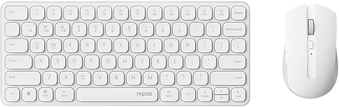 Rapoo 9050S Multi-Device Keyboard and Mouse Combo, 2.4GHz/Bluetooth 5.0/4.0 Wireless Keyboard & Mouse Set for Windows/Mac/Linux/Chrome, Support 4 Devices, Rechargeable, Silent Click, White