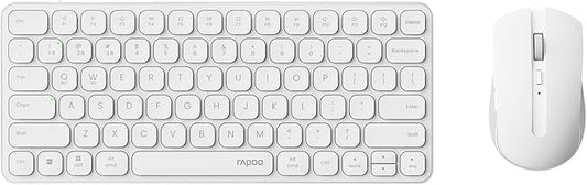 Rapoo 9050S Multi-Device Keyboard and Mouse Combo, 2.4GHz/Bluetooth 5.0/4.0 Wireless Keyboard & Mouse Set for Windows/Mac/Linux/Chrome, Support 4 Devices, Rechargeable, Silent Click, White