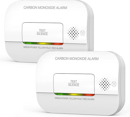 Carbon Monoxide Detector, 7 Year Sensor Life CO Detector with Battery Warning Indicator and Test Button, 85 dB, for Ceiling and Wall Mounting, White (2Pack)