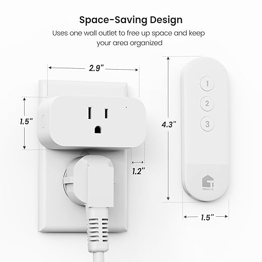 TREATLIFE 3Pack Mini Remote Control Outlet Plug with Magnetic Remote, 15A/1800W Wireless Light Switch for Lamps, Fans, Household Appliances, No Hub Required, 2 Years Warranty