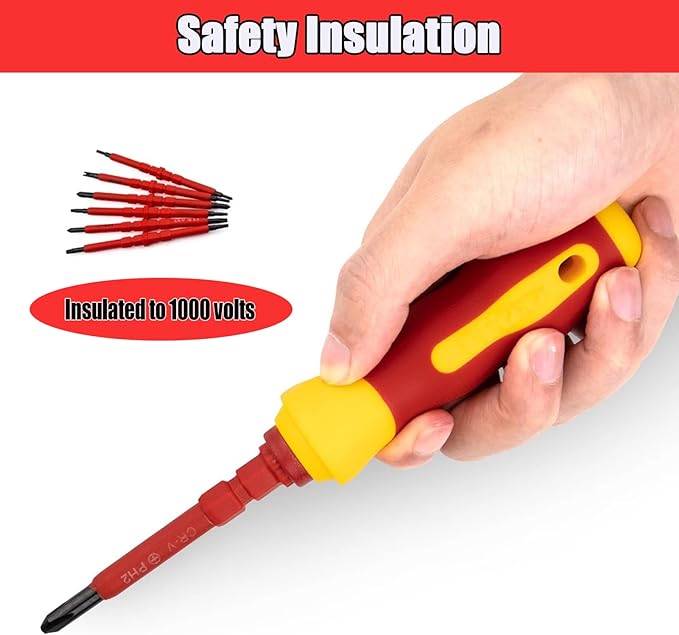 Insulated Electrician Screwdriver Set - 14 in 1 Magnetic Screwdriver Tool Kit Electrical Multifunctional Interchangeable CR-V Screwdrivers with Soft-Grip Screw Drivers