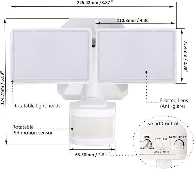 Security Lights Outdoor, Flood Lights Hardwired AC Power, Motion Sensor/Dusk to Dawn/ 6Hrs/Eco Dim 4 Working Modes, 280W Equiv. 5000K, Exterior Security Floodlight for Yard/Garage/Patio, 2Pack