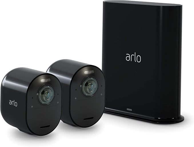 Arlo Ultra 2 Spotlight Camera 4K HDR (2 Cameras, SmartHub Included & Required) | Wireless Home Security Camera | Color Night Vision, Motion Sensor, 180º View, 2-Way Audio, Black