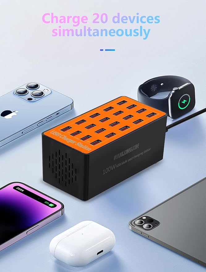 Charging Station, 100W20Port USB Charging Station, Multiple USB Charger Station, Charging Station for Multiple Devices, Multi USB Charging Station