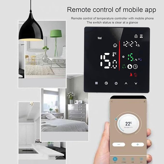 Touchscreen Thermostat, 90‑240V APP Control Digital Thermostat with LED Display for TUYA AC, Smart Home Thermostat for Programmable Period, Heat & Cooling Temperature Control