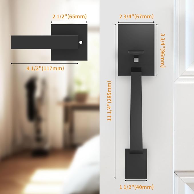 Aqara Front Door Handleset, Single Cylinder Exterior Door Entry Handle with Door Lever, Reversible for Right and Left Handed Sided Doors, Non-Locking, Ideal for Modern Doors Smart Locks