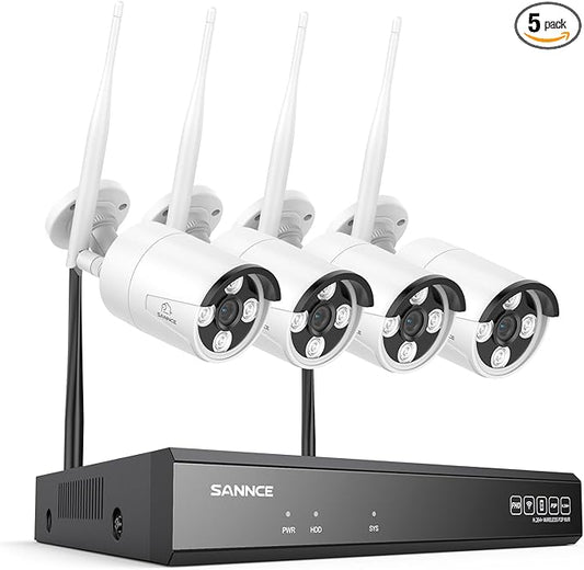 SANNCE 16CH 8MP NVR Wireless Security Camera System with 4 * 8MP Waterproof Surveillance IP Cameras,Dual-Band WiFi, H.264+ Video Coding, IP66 Outdoor Camera,Night Vision.
