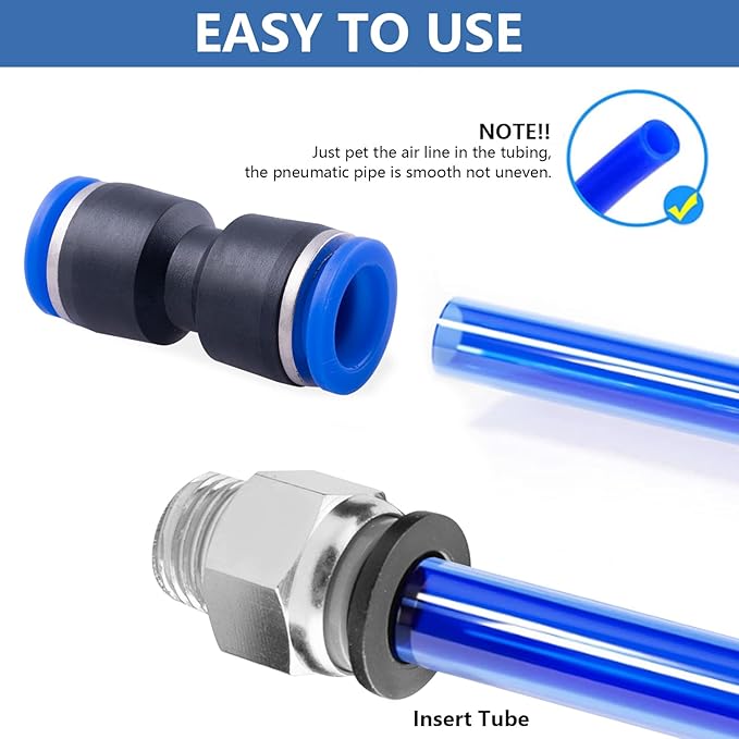 45PCS Air Line Fitting Kit, NPT Thread Push To Connect Fittings, Nylon Tubing 1/4, 3/8, 1/8, 1/2" Quick Connect, Air Line Fittings assortment kit for Automotive Car or Industrial Workshops