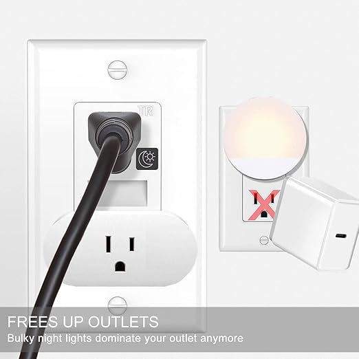 SOZULAMP Wall Outlet Receptacle with Night Light,Daylight LED Nightlight Electrical Outlets,Tamper Resistant(TR) Receptacle,125 V 15 Amp,2 Pole 3 Wire,White(2 Pack)