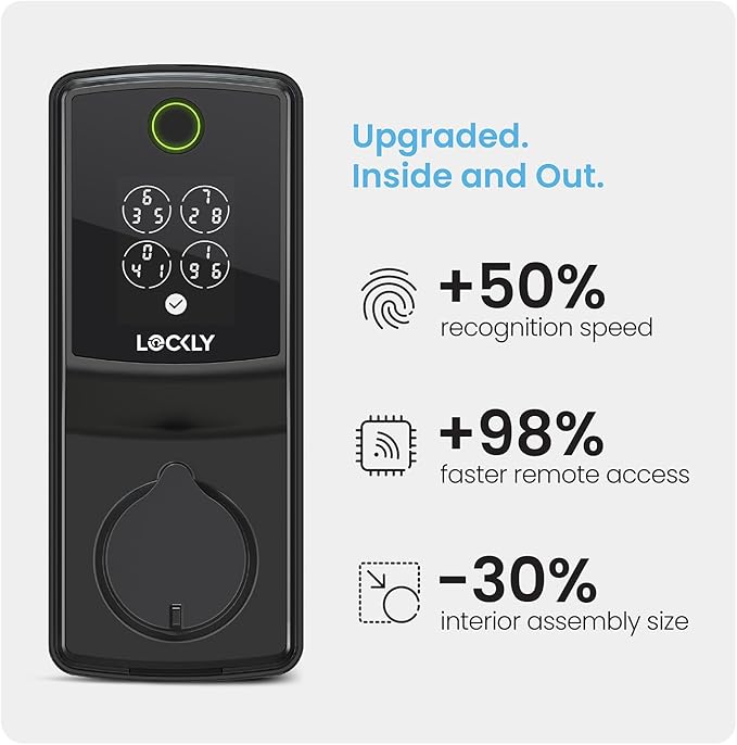 Lockly Secure Pro (2025 Latest Version), Smart Lock with Built-in Wi-Fi, New-Gen Fingerprint Door Lock, Keyless Entry Deadbolt, PIN Genie Keypad, Auto Lock, App Remote Control, Easy Installation