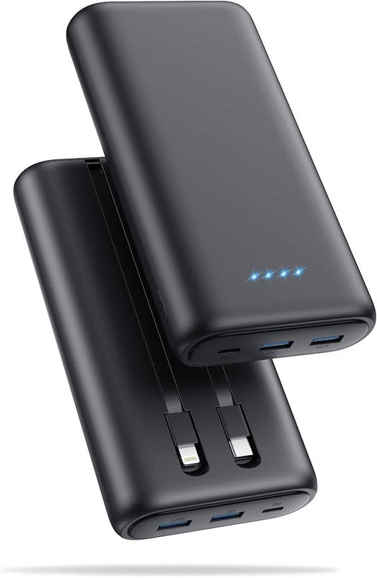Upgraded Portable Charger 40800mAh Power Bank - Portable Battery with 2 Built in Cables,PD 25W USB C Fast Charging Battery Pack Compatible with iPhone 16 15 14 13 Android Phone etc-Black