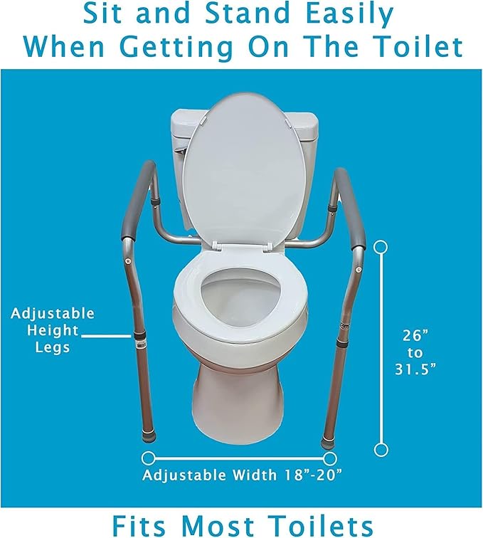 Carex Toilet Safety Rails, Adjustable and Detachable Toilet Safety Frame with Handles for Elderly, Handicap, or Disabled, Heavy-Duty Non-Slip Bathroom Grab Bar, with Padded Handles and Aluminum Frame