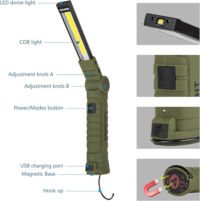 4 Pack LED Rechargeable Flashlight, Mechanic Tools Trouble Light Cordless Worklight with Magnetic Base 360°Rotate 5 Modes,Portable Inspection Troch for Mens Gift,Automotive,Camping and BBQ
